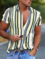 baratos camisas masculinas casuais-Camisa masculina gola listrada street diariamente impressão de botão para baixo manga curta tops moda casual respirável confortável branco/verão