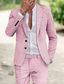 cheap Linen Suits-pea green Champagne Pink Men&#039;s Linen Linen Suits 2 Piece Solid Colored Tailored Fit Single Breasted Two-buttons 2023