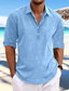 cheap Men&#039;s Casual Shirts-Men&#039;s Shirt Linen Shirt Summer Shirt Beach Shirt Black White Blue Long Sleeve Plain Lapel Spring &amp; Summer Casual Daily Clothing Apparel