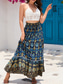 cheap Graphic Skirts-Women&#039;s Skirt Swing Bohemia Maxi High Waist Skirts Pleated Print Color Block Floral Vacation Going out Summer Cotton Polyester Vintage Retro Vintage Ethnic Casual Red Navy Blue Royal Blue