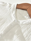 billige mænds fritidsskjorter-Herre linned skjorte Sommer skjorte Strandtrøje Høj krave Sommer Kortærmet Hvid Kongeblå Blå Vanlig Afslappet Daglig Tøj