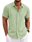 tanie męskie koszule casual-Męskie Koszula lniana koszula Codzienna koszula Letnia koszula Koszula plażowa Koszula zapinana na guziki Czarny Biały Niebieski Krótki rękaw Równina Klapa Lato Codzienny Hawajskie Odzież