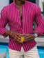billige mænds fritidsskjorter-Herre Skjorte Button Up skjorte Casual skjorte Sommer skjorte Strandtrøje Hot Pink Blå Grøn Langærmet Stribe Knap ned krave Daglig Ferierejse Tøj Mode Afslappet Bekvem