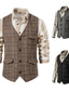 cheap Men&#039;s Vest-Men&#039;s Vest Waistcoat Daily Wear Vacation Going out Vintage British Spring &amp;  Fall Button Polyester Comfortable Plaid Single Breasted Lapel Regular Fit Grey Black khaki Vest