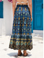 cheap Graphic Skirts-Women&#039;s Skirt Swing Bohemia Maxi High Waist Skirts Pleated Print Color Block Floral Vacation Going out Summer Cotton Polyester Vintage Retro Vintage Ethnic Casual Red Navy Blue Royal Blue
