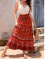 cheap Graphic Skirts-Women&#039;s Skirt Swing Bohemia Maxi High Waist Skirts Pleated Print Color Block Floral Vacation Going out Summer Cotton Polyester Vintage Retro Vintage Ethnic Casual Red Navy Blue Royal Blue