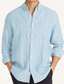preiswerte Freizeithemden für Herren-Herren leinenhemd Sommerhemd Lässiges Hemd Weiß Rosa Himmelblau Langarm Glatt Tabkragen Frühling Sommer Casual Täglich Bekleidung