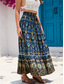 cheap Graphic Skirts-Women&#039;s Skirt Swing Bohemia Maxi High Waist Skirts Pleated Print Color Block Floral Vacation Going out Summer Cotton Polyester Vintage Retro Vintage Ethnic Casual Red Navy Blue Royal Blue