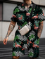 abordables Camisas de hombre-Hombre Camisa Conjunto de camisa camisa hawaiana Floral Flamenco Estampados Hojas Cuello Vuelto Negro Blanco Rosa Verde Oscuro Verde Trébol Exterior Calle Mangas cortas Estampado Ropa Moda Ropa de