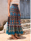 cheap Graphic Skirts-Women&#039;s Skirt Swing Bohemia Maxi High Waist Skirts Pleated Print Color Block Floral Vacation Going out Summer Cotton Polyester Vintage Retro Vintage Ethnic Casual Red Navy Blue Royal Blue