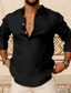 Χαμηλού Κόστους ανδρικά λινά πουκάμισα-Ανδρικά Πουκάμισο λινό πουκάμισο Casual πουκάμισο Καλοκαιρινό πουκάμισο Πουκάμισο παραλίας Μαύρο Λευκό Ανθισμένο Ροζ Κρασί Βαθυγάλαζο Μακρυμάνικο Σκέτο Χένλι Καθημερινά Διακοπές Ρούχα