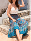 cheap Graphic Skirts-Women&#039;s Skirt Swing Bohemia Maxi High Waist Skirts Pleated Print Color Block Floral Vacation Going out Summer Cotton Polyester Vintage Retro Vintage Ethnic Casual Red Navy Blue Royal Blue