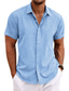 preiswerte Freizeithemden für Herren-Herren Hemd leinenhemd Lässiges Hemd Sommerhemd Strandhemd Schwarz Weiß Blau Kurzarm Glatt Kargen Sommer Casual Täglich Bekleidung