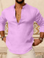 Недорогие мужские льняные рубашки-Муж. Рубашка льняная рубашка Повседневная рубашка Летняя рубашка Пляжная рубашка Черный Белый Розовый Винный Темно синий Длинный рукав Полотняное плетение Хенли Повседневные Отпуск Одежда
