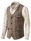 cheap Men&#039;s Vest-Men&#039;s Vest Waistcoat Daily Wear Vacation Going out Vintage British Spring &amp;  Fall Button Polyester Comfortable Plaid Single Breasted Lapel Regular Fit Grey Black khaki Vest