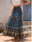 cheap Graphic Skirts-Women&#039;s Skirt Swing Bohemia Maxi High Waist Skirts Pleated Print Color Block Floral Vacation Going out Summer Cotton Polyester Vintage Retro Vintage Ethnic Casual Red Navy Blue Royal Blue