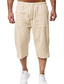 cheap Casual Shorts-Men&#039;s Lightweight Capri Pants Loose Drawstring Cotton Shorts 3/4 Pants with Pockets (Green, X-Small)