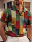 cheap Graphic Polo-Men's Polo Shirt Golf Shirt Color Block Plaid / Check Graphic Prints Geometry V Neck Yellow Light Green Blue Purple Green Outdoor Street Short Sleeves Print Clothing Apparel Sports Fashion Streetwear