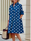 cheap Shirt Dresses-Women&#039;s Shirt Dress Casual Dress Shift Dress Midi Dress Outdoor Daily Vacation Fashion Modern Shirt Collar Button Pocket 3/4 Length Sleeve Summer Spring Loose Fit Polka Dot