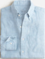 billige mænds fritidsskjorter-Herre linned skjorte Sommer skjorte Casual skjorte Hvid Lyserød Himmelblå Langærmet Vanlig Tab-krave Forår sommer Afslappet Daglig Tøj