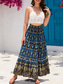 cheap Graphic Skirts-Women&#039;s Skirt Swing Bohemia Maxi High Waist Skirts Pleated Print Color Block Floral Vacation Going out Summer Cotton Polyester Vintage Retro Vintage Ethnic Casual Red Navy Blue Royal Blue