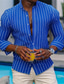 baratos camisas masculinas casuais-Homens Camisa Social camisa de botão Camisa casual camisa de verão camisa de praia Rosa Azul Verde Manga Longa Riscas Colarinho Com Botões Diário Férias Roupa Moda Casual Confortável