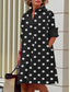 cheap Shirt Dresses-Women&#039;s Shirt Dress Casual Dress Shift Dress Midi Dress Outdoor Daily Vacation Fashion Modern Shirt Collar Button Pocket 3/4 Length Sleeve Summer Spring Loose Fit Polka Dot
