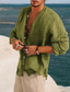 cheap Men&#039;s Casual Shirts-Men&#039;s Linen Shirt Summer Shirt Beach Shirt Stand Collar Summer Spring Long Sleeve Black Brown Green Plain Casual Daily Clothing Apparel