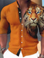 cheap Men&#039;s Printed Shirts-Men&#039;s Shirt Animal Tiger GraphicStand Collar Blue-Green Red Blue Orange Green Outdoor Street Long Sleeve Print Clothing Apparel Fashion Streetwear Designer Casual