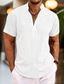 cheap Men&#039;s Casual Shirts-Men&#039;s Shirt Linen Shirt Popover Shirt Summer Shirt Beach Shirt Black White Pink Short Sleeve Plain Henley Summer Casual Daily Clothing Apparel