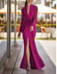 cheap Evening Dresses-TS Sheath Evening Gown High Split Dress Formal Wedding Guest Floor Length Long Sleeve V Neck Chiffon with Slit Strappy 2025