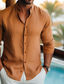 cheap Men&#039;s Casual Shirts-Men&#039;s Shirt Linen Shirt Button Up Shirt Summer Shirt Beach Shirt White Pink Blue Long Sleeve Plain Lapel Spring &amp; Summer Casual Daily Clothing Apparel