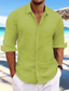 baratos camisas masculinas casuais-Homens camisa de linho camisa de botão Camisa casual camisa de verão camisa de praia Amarelo Claro Branco Rosa Manga Longa Tecido Primavera Verão Casual Diário Roupa