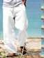 preiswerte Leinenhose-Herren Leinenhose Hose Hosen Sommerhosen Strandhose Elastische Taille Weite Hosen Gerade geschnitten Glatt Atmungsaktiv Weich Yoga Casual Täglich Modisch Strassenmode Lockere Passform Schwarz Weiß