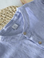 abordables chemises décontractées pour hommes-Homme Chemise Lin Chemise Henley Shirt 1950s Décontractées manche longue Bleu Ciel Abricot Gris Rayé Col Mao Vêtements Coton Lin 1950s Décontractées