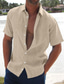 tanie męskie koszule casual-Męskie lniana koszula Letnia koszula Koszula plażowa Czarny Biały Rumiany róż Krótki rękaw Jednokolorowe Wieczorne Lato Hawajskie Święto Odzież Przycisk w dół