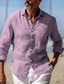 cheap Men&#039;s Casual Shirts-Men&#039;s Shirt Linen Shirt Button Up Shirt Summer Shirt Beach Shirt Yellow Navy Blue Purple Long Sleeve Plain Turndown Spring &amp; Summer Casual Daily Clothing Apparel