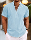cheap Men&#039;s Casual Shirts-Men&#039;s Shirt Linen Shirt Popover Shirt Summer Shirt Beach Shirt Black White Pink Short Sleeve Plain Henley Summer Casual Daily Clothing Apparel