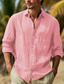 ieftine cămăși casual pentru bărbați-Bărbați Cămașă cămașă de in Camașă cu nasturi Cămașă de vară Cămașă de plajă Negru Alb Roz Îmbujorat Manșon Lung Simplu Rever Primavara vara Casual Zilnic Îmbrăcăminte