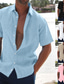baratos camisas masculinas casuais-Homens camisa de linho camisa de verão camisa de praia Preto Branco Rosa Manga Curta Côr Sólida Aberto para a Lateral Verão Havaiana Feriado Roupa Botão para baixo