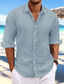cheap Men&#039;s Casual Shirts-Men&#039;s Linen Shirt Button Up Shirt Casual Shirt Summer Shirt Beach Shirt Light Yellow White Pink Long Sleeve Plain Spring &amp; Summer Casual Daily Clothing Apparel