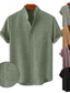 billige mænds fritidsskjorter-Herre linned skjorte Casual skjorte Henley-skjorte Sort Hvid Gul Kortærmet Vanlig Henley Forår sommer Hawaiiansk Ferie Tøj Frontlomme