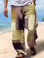 baratos calça estampada-Homens Calças Calça verão Calças de praia Com Cordão Cintura elástica Impressão 3D Listra Estampas Abstratas Geometria Conforto Casual Diário Feriado Roupa de rua Havaiana Amarelo Azul