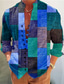 tanie męskie koszule świąteczne-Męskie Koszula Kolorowy blok Wzory graficzne Geometria Kołnierz stawiany Żółty Niebieski Fioletowy Zielony Szary Na zewnątrz Ulica Długi rękaw Nadruk Odzież Moda Moda miejska Designerskie Codzienny