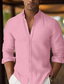 baratos camisas masculinas casuais-Homens Camisa Social camisa de linho camisa de botão camisa de verão camisa de praia Branco Rosa Azul Manga Longa Tecido Lapela Primavera Verão Casual Diário Roupa