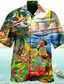 tanie Koszule hawajskie-Męskie Koszula Koszula hawajska Papuga Wieczorne Żółty Jasnozielony Rumiany róż Niebieski Ciemnozielony Druk 3D Na zewnątrz Ulica Krótki rękaw Przycisk w dół Odzież Hawajskie Designerskie Codzienny