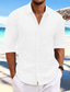 preiswerte Freizeithemden für Herren-Herren leinenhemd Knopfhemd Lässiges Hemd Sommerhemd Strandhemd Hellgelb Weiß Rosa Langarm Glatt Frühling Sommer Casual Täglich Bekleidung