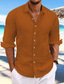 baratos camisas masculinas casuais-Homens camisa de linho camisa de botão Camisa casual camisa de verão camisa de praia Amarelo Claro Branco Rosa Manga Longa Tecido Primavera Verão Casual Diário Roupa