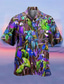 Недорогие Гавайские рубашки-Муж. Рубашка Гавайская рубашка Попугай Отложной Желтый Светло-зеленый Розовый Синий Темно-зеленый 3D печать на открытом воздухе Для улицы С короткими рукавами Кнопка вниз Одежда