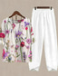 ieftine Seturi de două piese-Set pentru femei din 2 piese elegant modă basic cămașă și pantaloni pantaloni cu mânecă scurtă gât rotund grafică imprimeu în dungi vacanță asemănătoare cu in weekend negru alb roz toamnă și iarnă